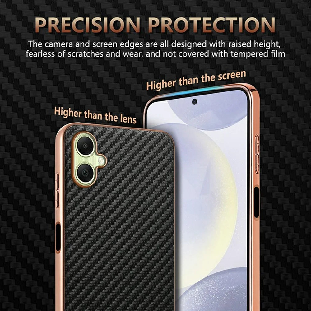 AZNS For Samsung Galaxy A06 4G Case Electroplating Carbon Fiber Texture PU + TPU Phone Cover - Black - 6