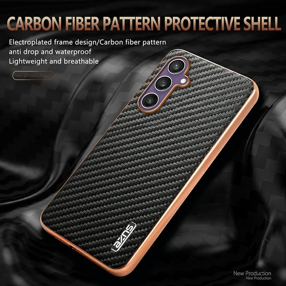 AZNS For Samsung Galaxy A16 5G  /  4G Case Electroplating Carbon Fiber Texture PU + TPU Phone Cover - Black - 3
