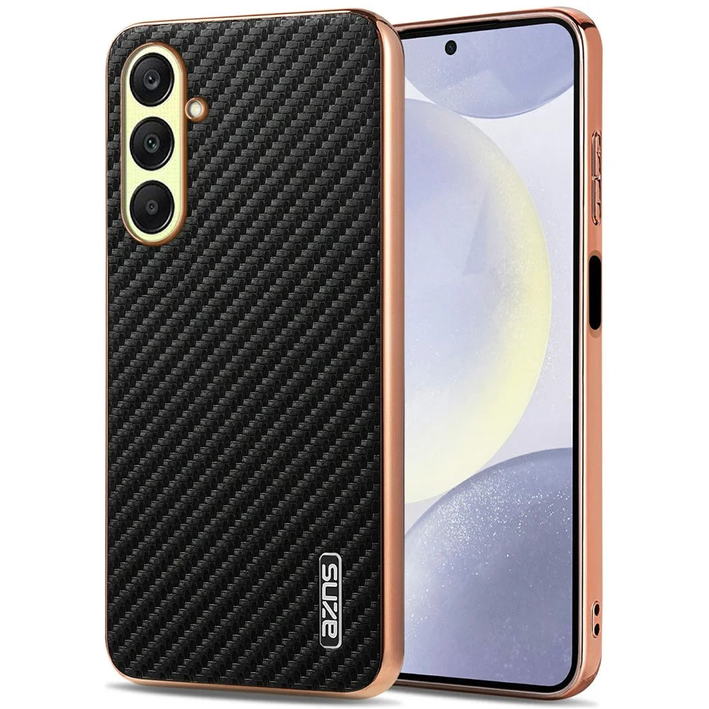 AZNS For Samsung Galaxy A26 5G Case Electroplating Carbon Fiber Texture PU + TPU Phone Cover - Black - 1