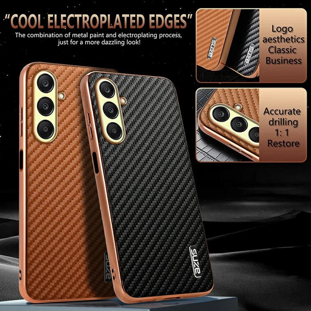 AZNS For Samsung Galaxy A26 5G Case Electroplating Carbon Fiber Texture PU + TPU Phone Cover - Black - 4