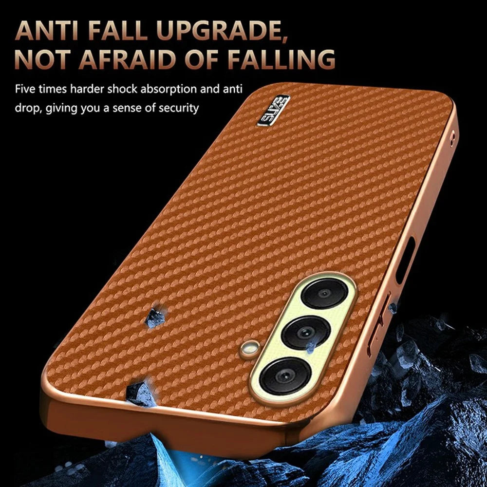 AZNS For Samsung Galaxy A26 5G Case Electroplating Carbon Fiber Texture PU + TPU Phone Cover - Black - 5