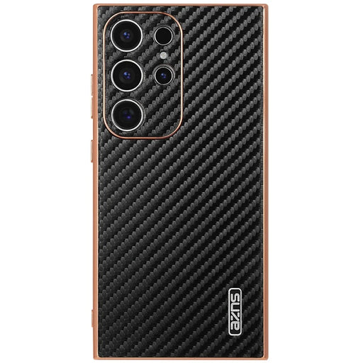 AZNS For Samsung Galaxy S23 Ultra Case Electroplating Carbon Fiber Texture PU + TPU Phone Cover - Black - 2