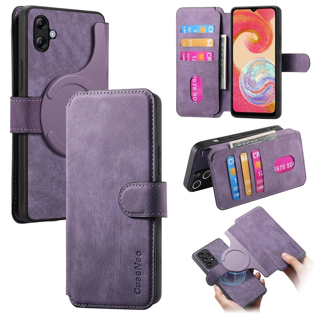 CASENEO For Samsung Galaxy A04e 4G Magnetic Case  Detachable Leather Phone Wallet Cover - Purple - 1