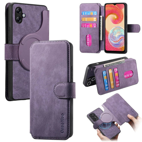 CASENEO For Samsung Galaxy A04e 4G Magnetic Case  Detachable Leather Phone Wallet Cover - Purple - 1