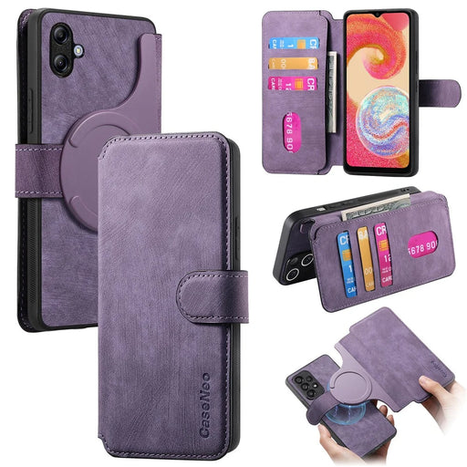 CASENEO For Samsung Galaxy A04e 4G Magnetic Case  Detachable Leather Phone Wallet Cover - Purple - 1