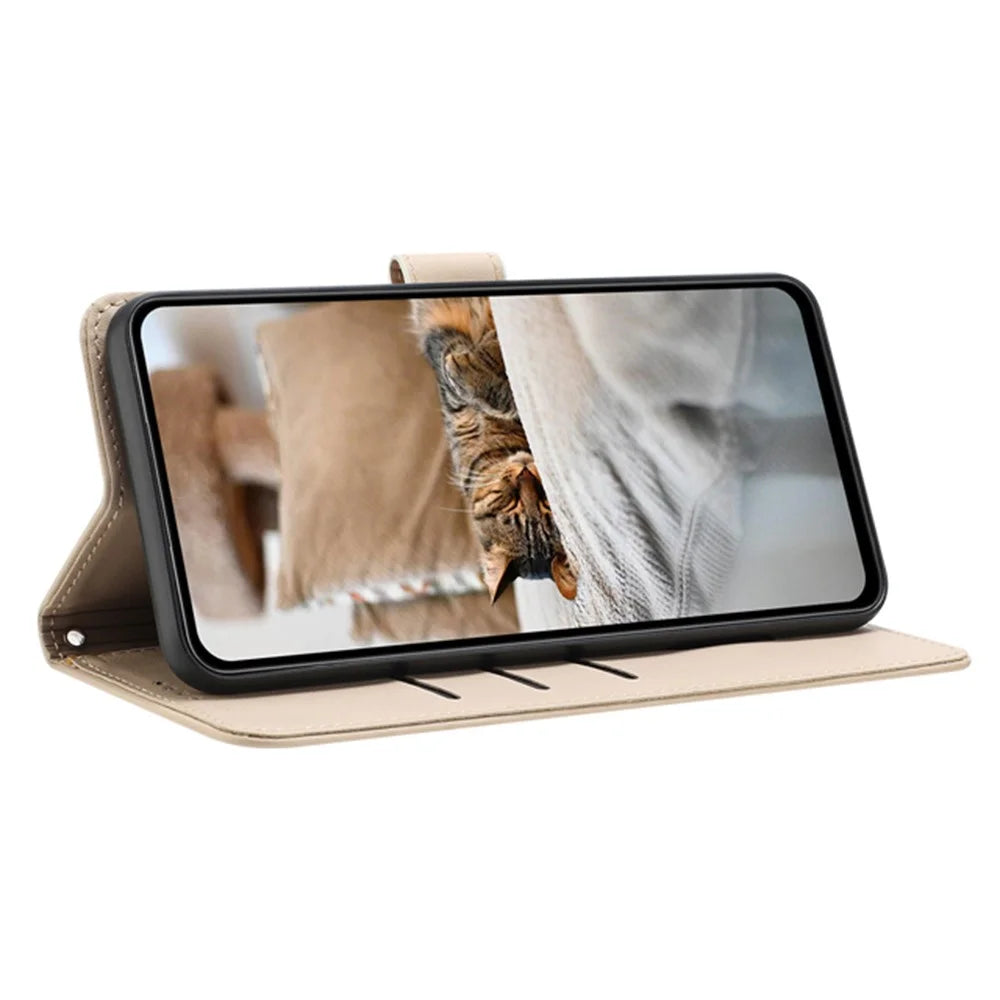 Phone Case for vivo T3 Ultra 5G / V40 5G / V40 Pro 5G / S19 Pro 5G Cats Imprint Leather Wallet Cover with Strap - Beige - 2