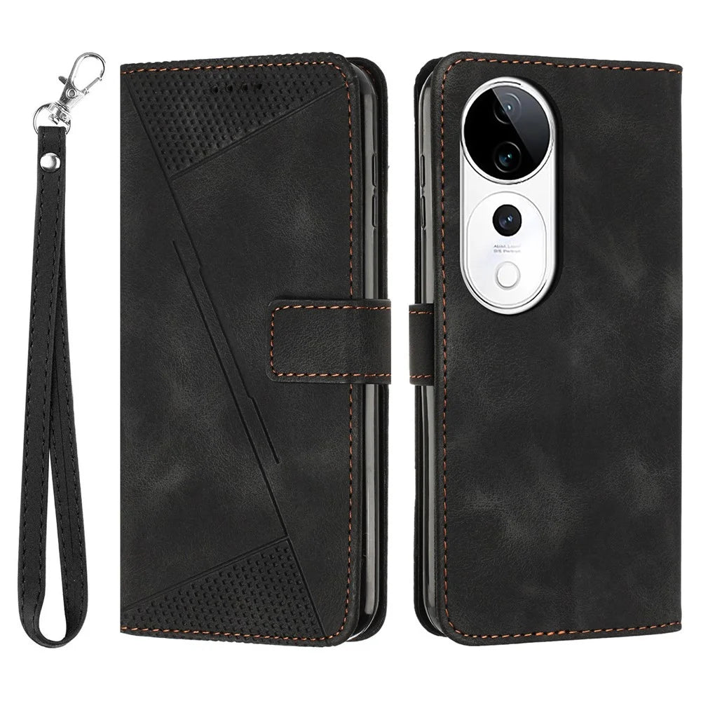 Wallet Phone Case for vivo T3 Ultra 5G / V40 5G / V40 Pro 5G / S19 Pro 5G  Imprinted Triangle Leather Phone Cover - Black - 1