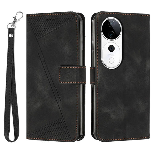 Wallet Phone Case for vivo T3 Ultra 5G / V40 5G / V40 Pro 5G / S19 Pro 5G  Imprinted Triangle Leather Phone Cover - Black - 1