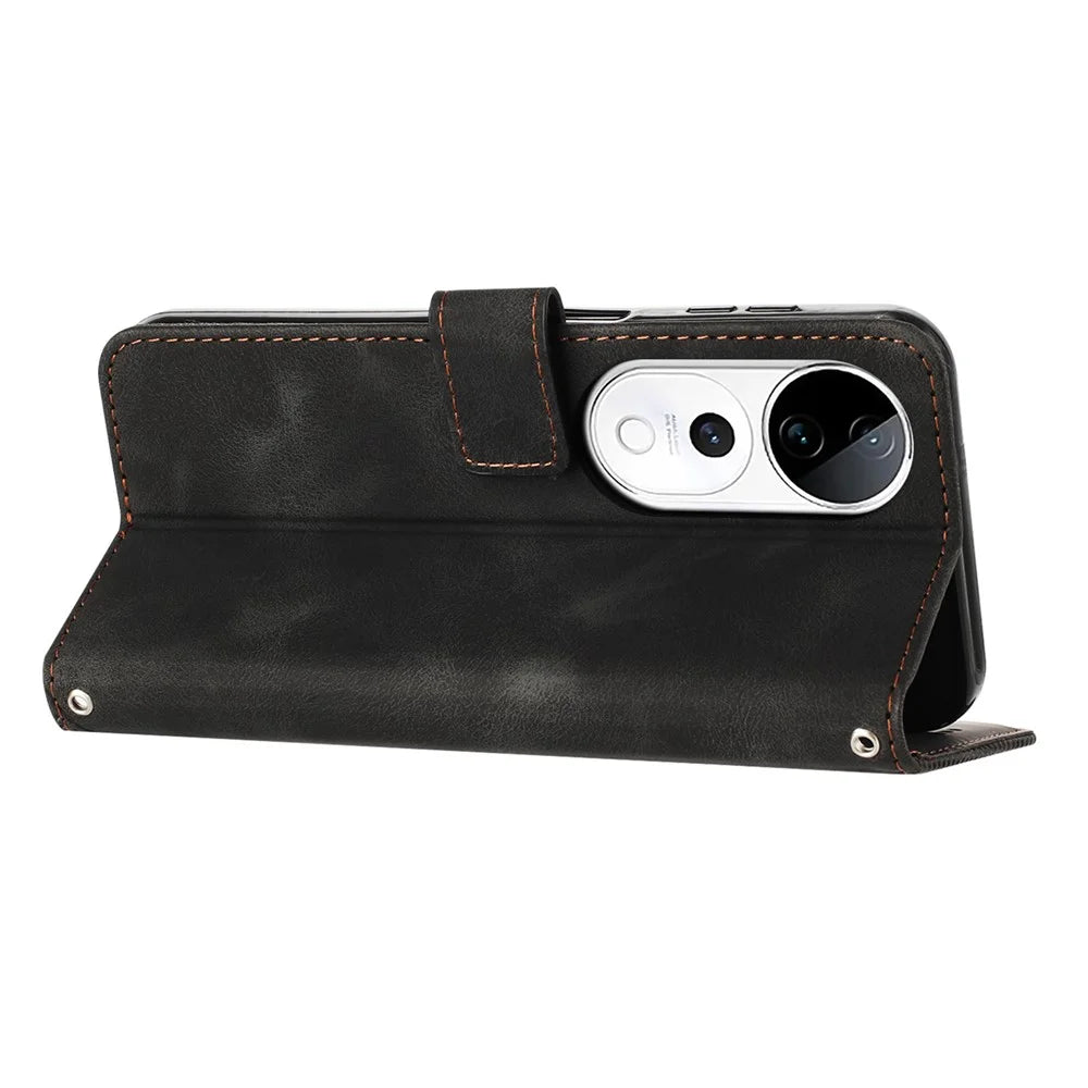Wallet Phone Case for vivo T3 Ultra 5G / V40 5G / V40 Pro 5G / S19 Pro 5G  Imprinted Triangle Leather Phone Cover - Black - 3