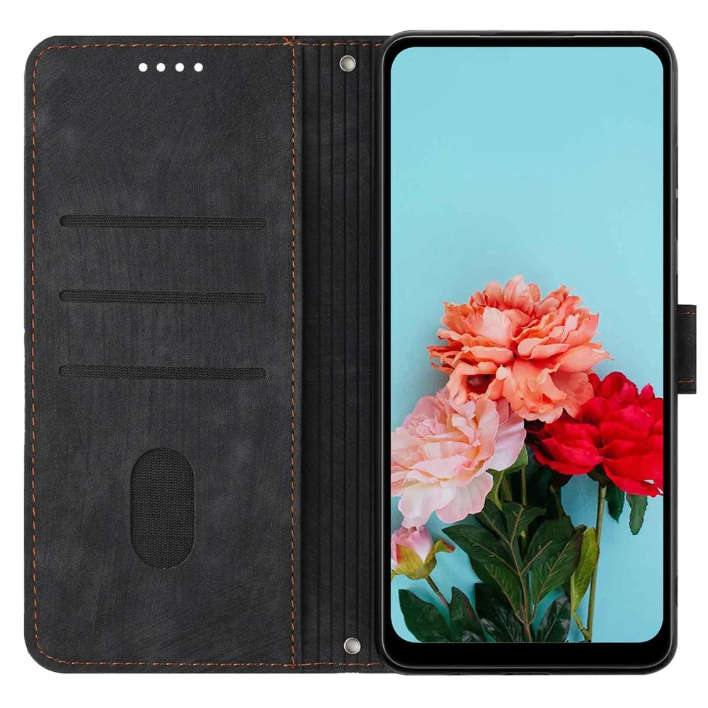 Leather Case For vivo V40 5G  /  V40 Pro 5G  /  T3 Ultra 5G  /  S19 Pro 5G Imprinted Lines Phone Cover Folding Stand - Black - 2
