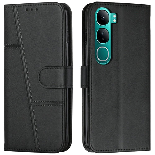 Phone Case for vivo Y300 5G / V40 Lite (Indonesia) 5G / V40 Lite (Indonesia) 4G / Y200 5G Flip Protective Leather Stand Cover - Black - 1
