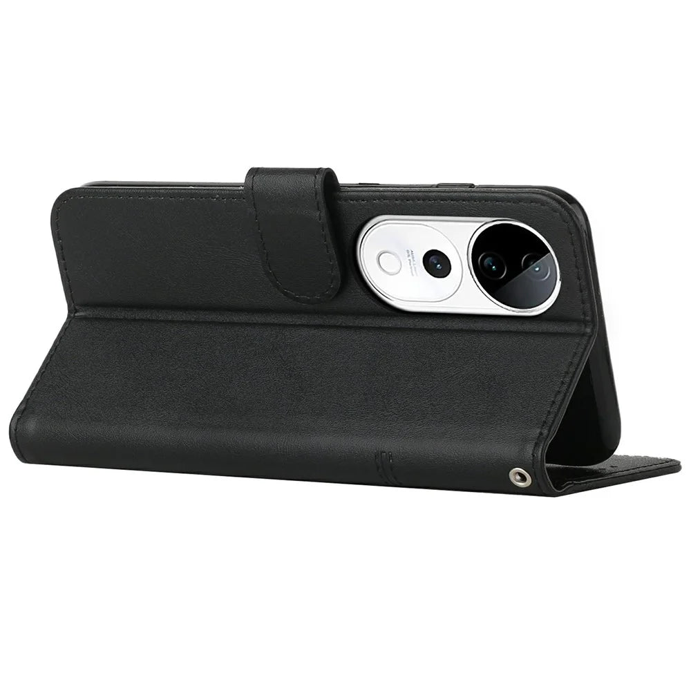 Leather Phone Case for vivo T3 Ultra 5G / V40 5G / V40 Pro 5G / S19 Pro 5G Stand Flip Protective Cover - Black - 3