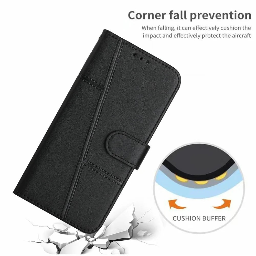Leather Phone Case for vivo T3 Ultra 5G / V40 5G / V40 Pro 5G / S19 Pro 5G Stand Flip Protective Cover - Black - 7