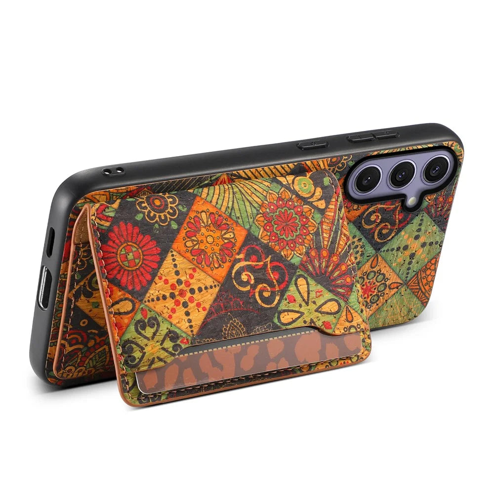 For Samsung Galaxy S25+ Case Flower Print Leather + PC + TPU Cover with Card Holder Kickstand - Autumn / Yellow - 3