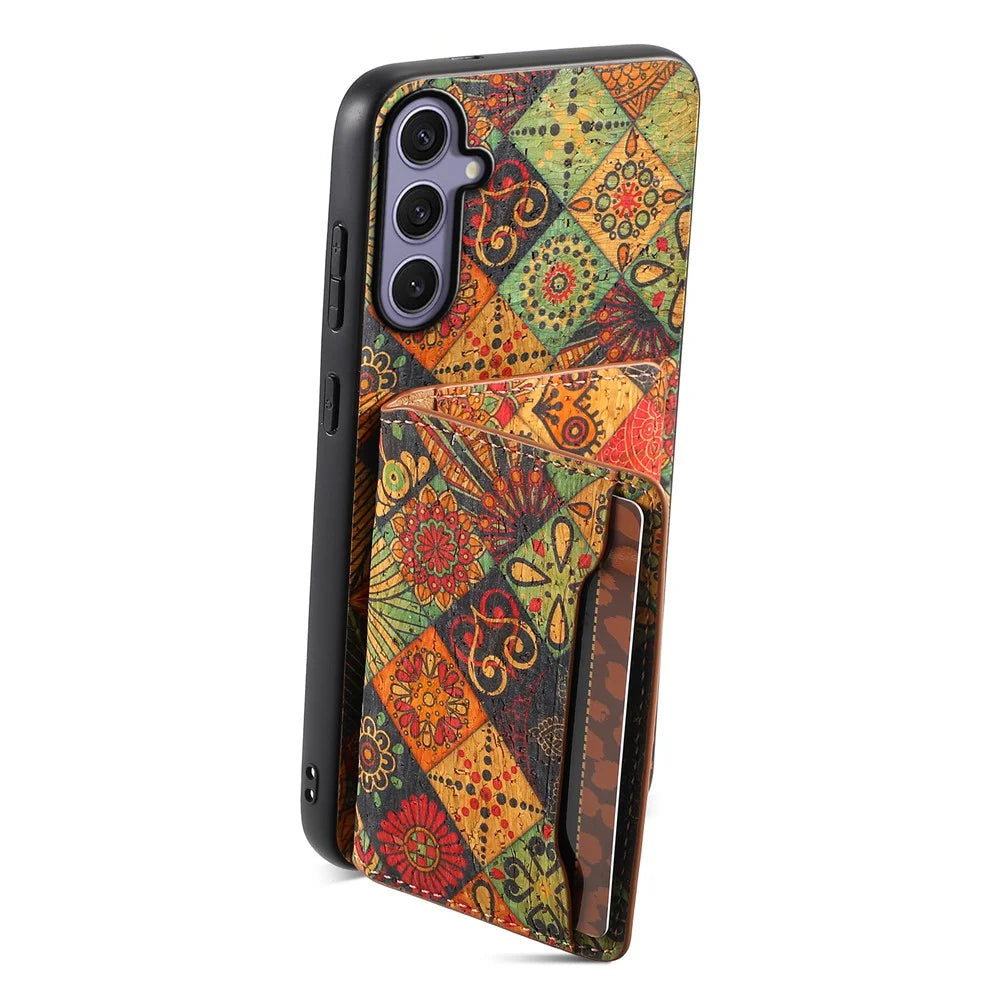 For Samsung Galaxy S25+ Case Flower Print Leather + PC + TPU Cover with Card Holder Kickstand - Autumn / Yellow - 4