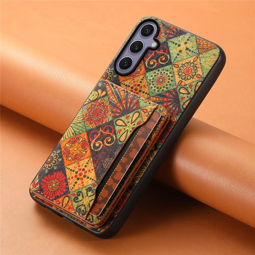 For Samsung Galaxy S25+ Case Flower Print Leather + PC + TPU Cover with Card Holder Kickstand - Autumn / Yellow - 6