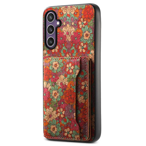 For Samsung Galaxy S25 Case Flower Print Leather + PC + TPU Cover with Card Holder Kickstand - Summer / Red - 1