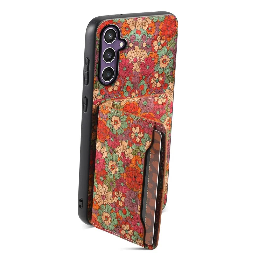 For Samsung Galaxy S25 Case Flower Print Leather + PC + TPU Cover with Card Holder Kickstand - Summer / Red - 4