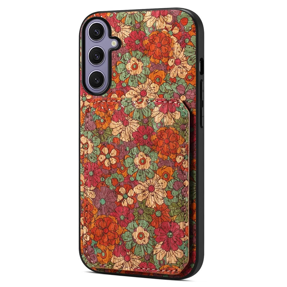 For Samsung Galaxy S25+ Case with Card Holder Kickstand Flowers Design Leather Phone Cover - Summer  /  Red - 1