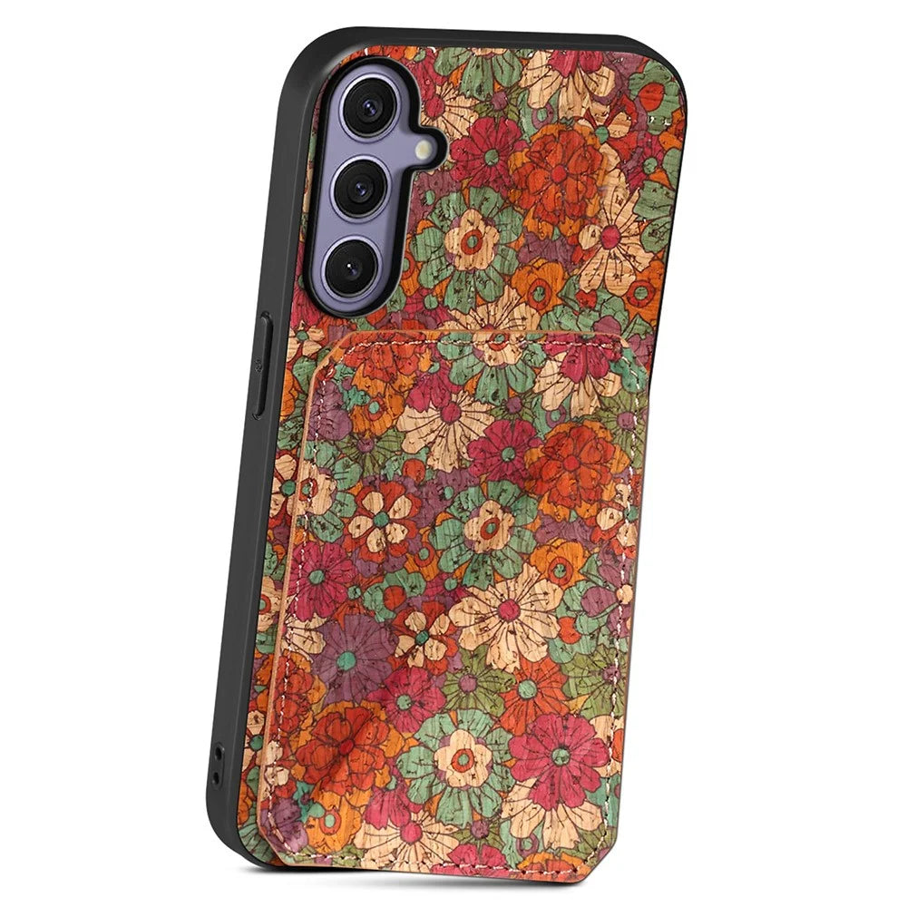 For Samsung Galaxy S25+ Case with Card Holder Kickstand Flowers Design Leather Phone Cover - Summer  /  Red - 2