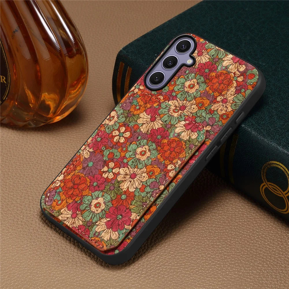 For Samsung Galaxy S25+ Case with Card Holder Kickstand Flowers Design Leather Phone Cover - Summer  /  Red - 6