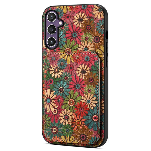 For Samsung Galaxy S25 Case with Card Holder Kickstand Flowers Design Leather Phone Cover - Spring  /  Green - 1