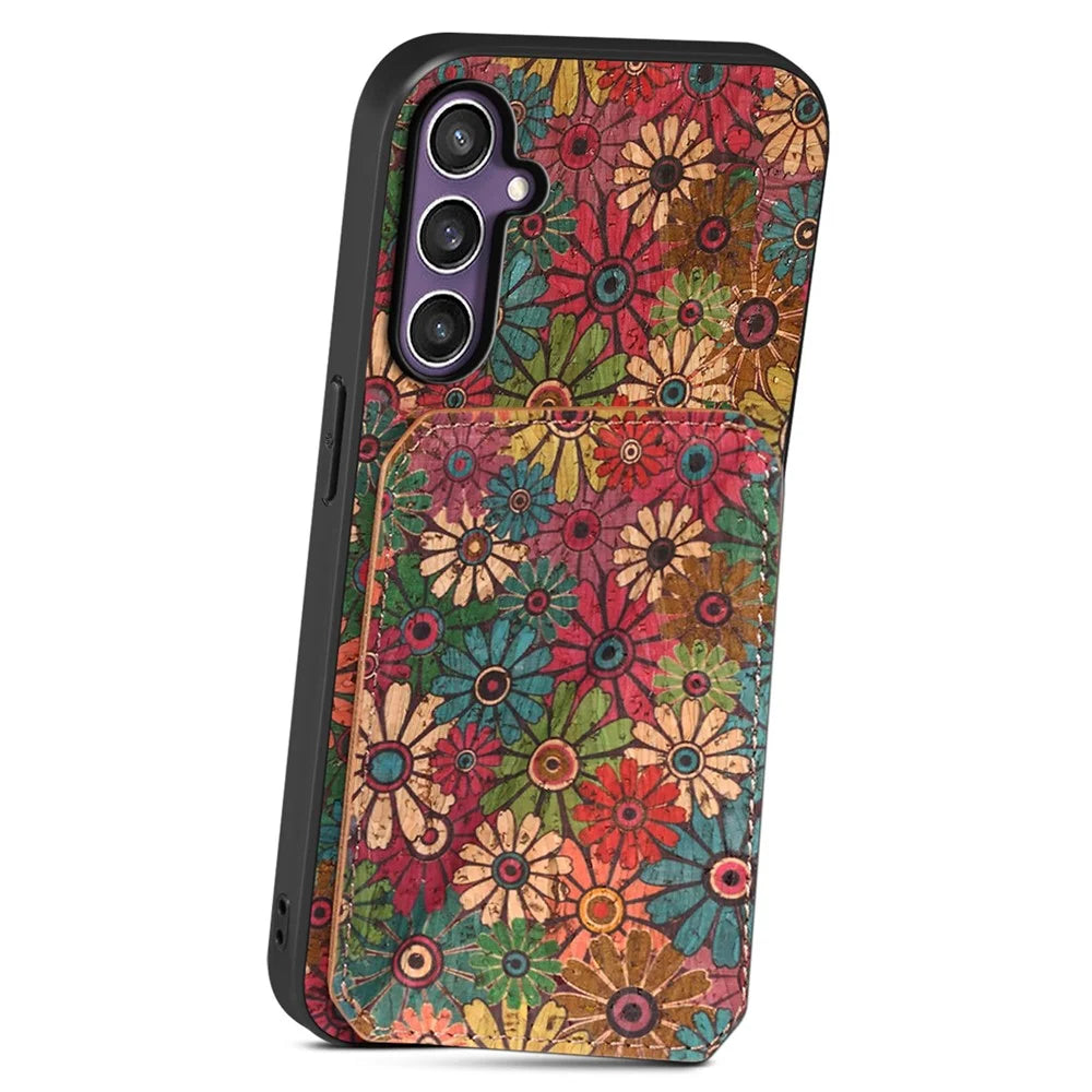 For Samsung Galaxy S25 Case with Card Holder Kickstand Flowers Design Leather Phone Cover - Spring  /  Green - 2