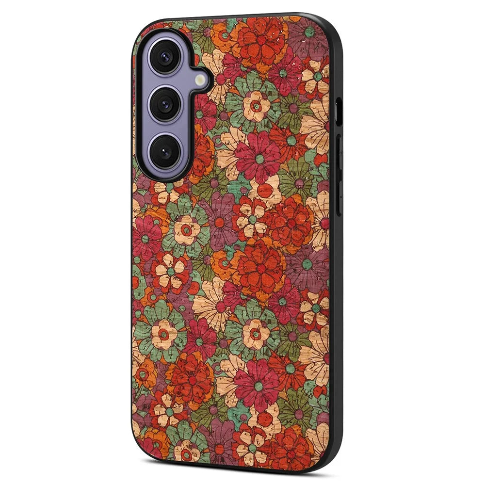 For Samsung Galaxy S25+ Case Flower Print PU Leather + PC + TPU Phone Cover - Summer / Red - 1