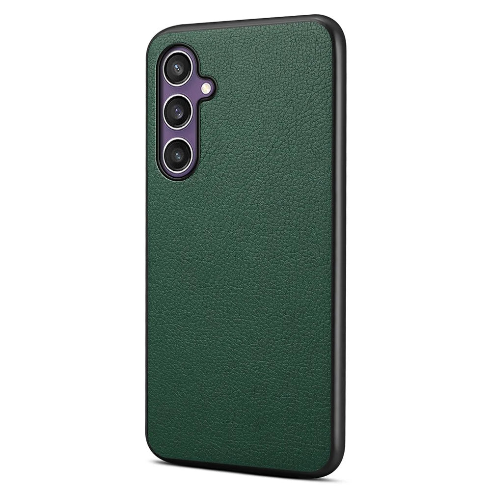 For Samsung Galaxy S25 Case Calf Texture Leather + PC + TPU Phone Cover - Green - 1