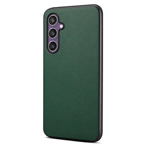 For Samsung Galaxy S25 Case Calf Texture Leather + PC + TPU Phone Cover - Green - 1