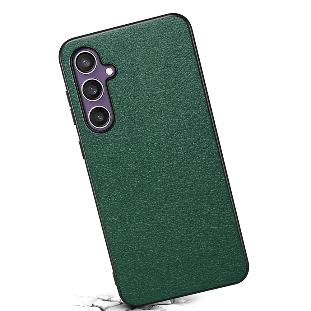 For Samsung Galaxy S25 Case Calf Texture Leather + PC + TPU Phone Cover - Green - 2