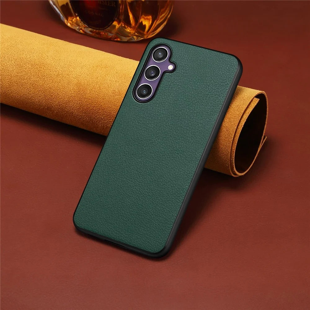 For Samsung Galaxy S25 Case Calf Texture Leather + PC + TPU Phone Cover - Green - 4