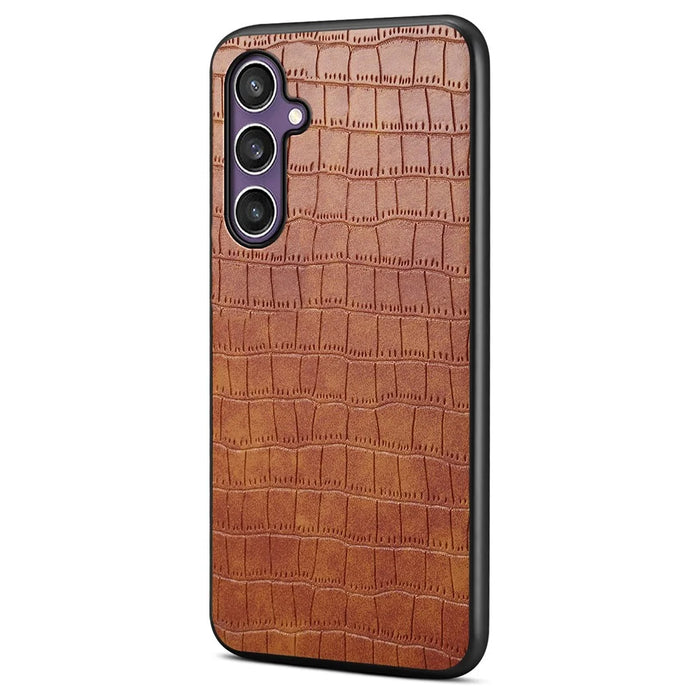 For Samsung Galaxy S25 Case Crocodile Texture Design Leather Slim Back Cover - Brown - 1