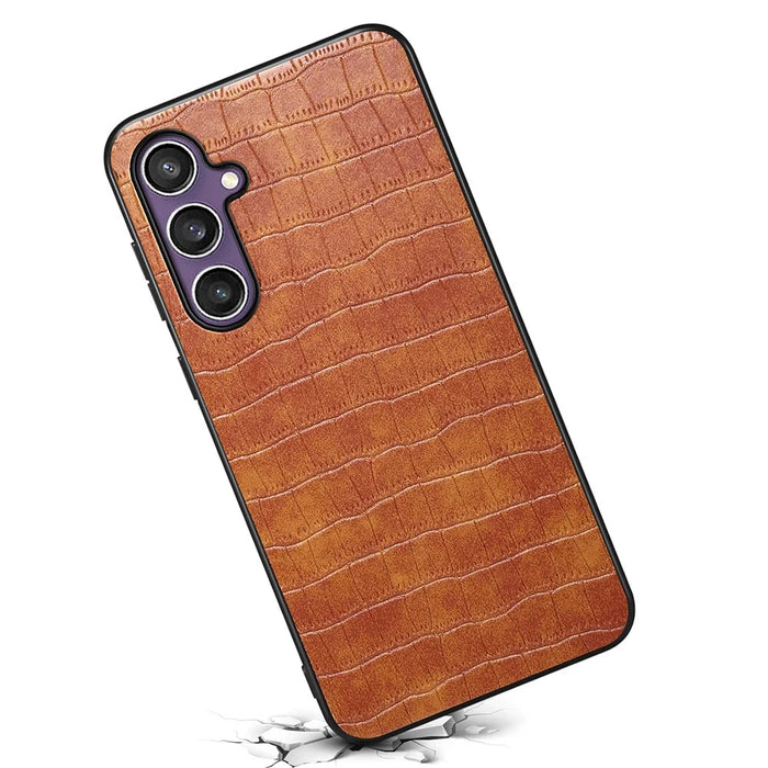 For Samsung Galaxy S25 Case Crocodile Texture Design Leather Slim Back Cover - Brown - 2