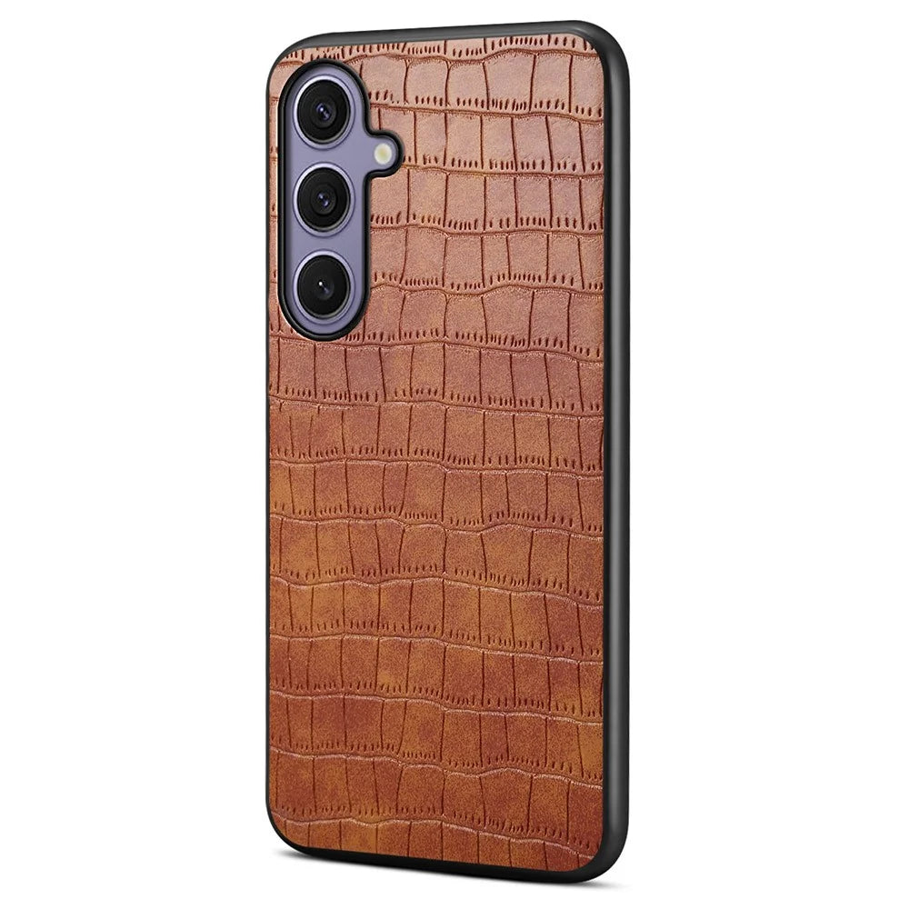 For Samsung Galaxy S25+ Case Crocodile Texture Design Leather Slim Back Cover - Brown - 1