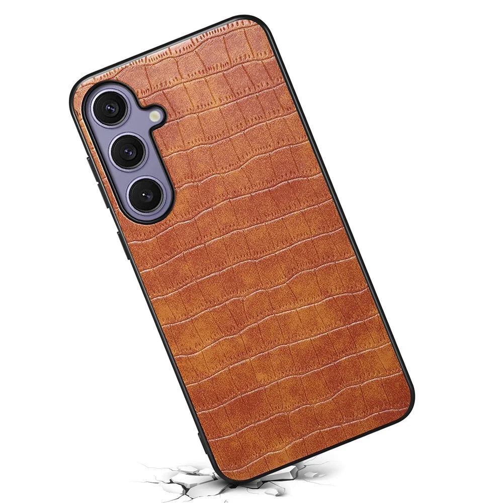 For Samsung Galaxy S25+ Case Crocodile Texture Design Leather Slim Back Cover - Brown - 2