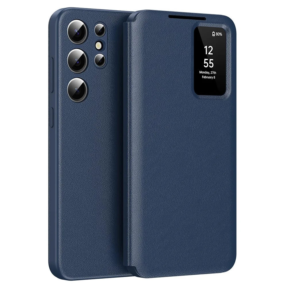For Samsung Galaxy S24 Ultra Leather Phone Case with View Window Card Slot - Sapphire - 1