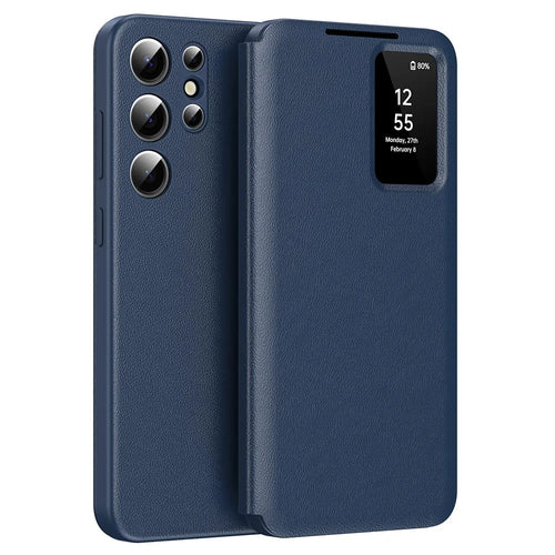 For Samsung Galaxy S24 Ultra Leather Phone Case with View Window Card Slot - Sapphire - 1