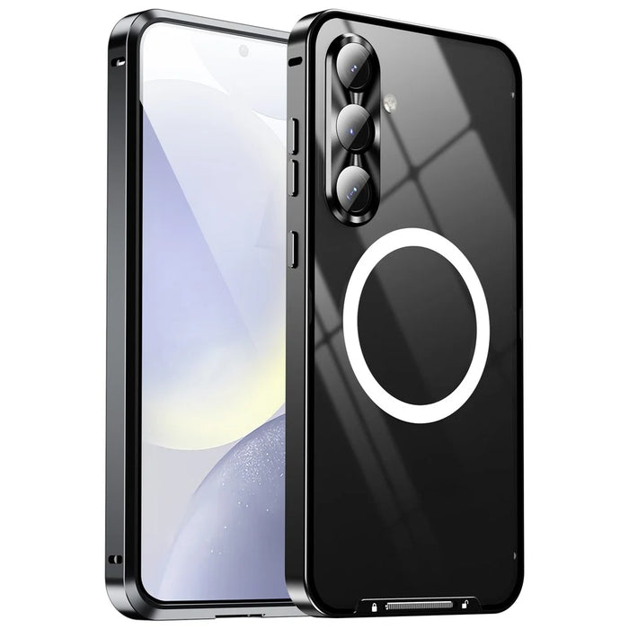 For Samsung Galaxy S25 Magnetic Case Metal Frame Matte Phone Cover - Black - 1