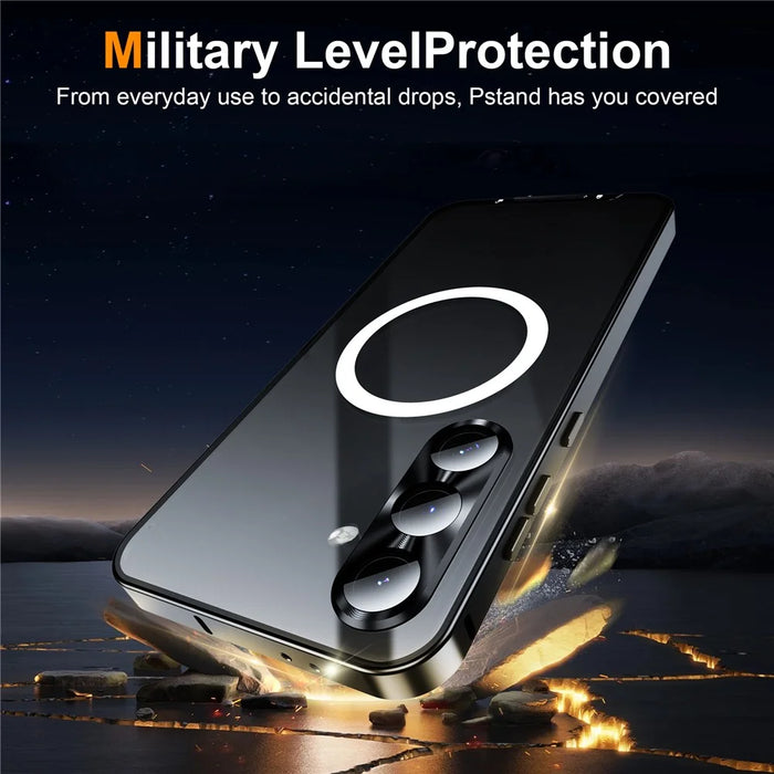 For Samsung Galaxy S25 Magnetic Case Metal Frame Matte Phone Cover - Black - 4
