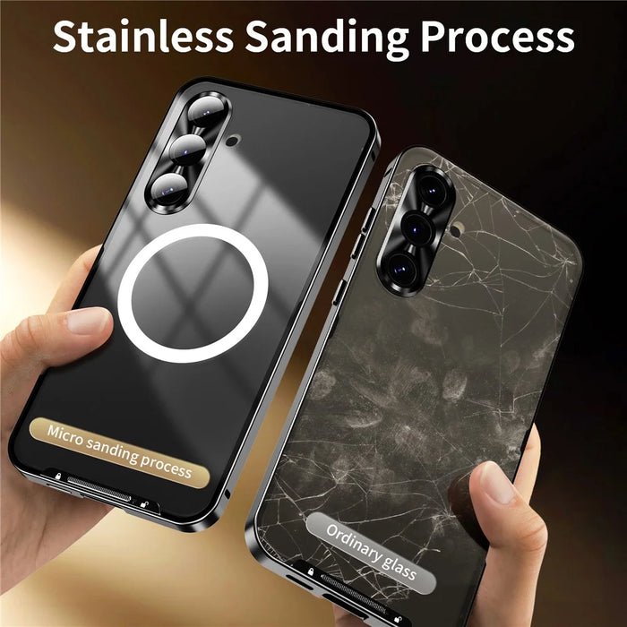 For Samsung Galaxy S25 Magnetic Case Metal Frame Matte Phone Cover - Black - 5