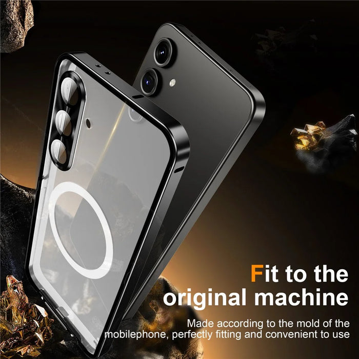 For Samsung Galaxy S25 Magnetic Case Metal Frame Matte Phone Cover - Black - 6