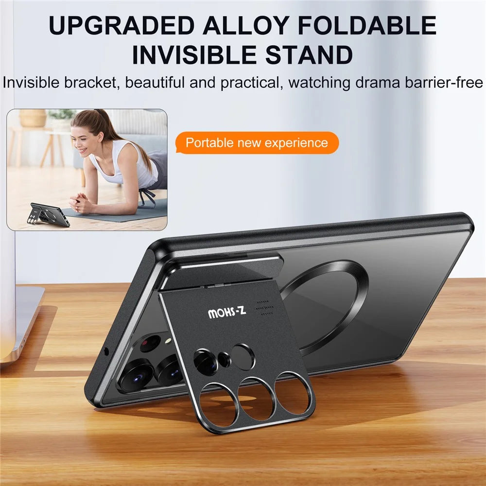 For Samsung Galaxy S25 Ultra Magnetic Case Kickstand Alloy + Acrylic Phone Cover with Aromatherapy Tablet - Black - 2