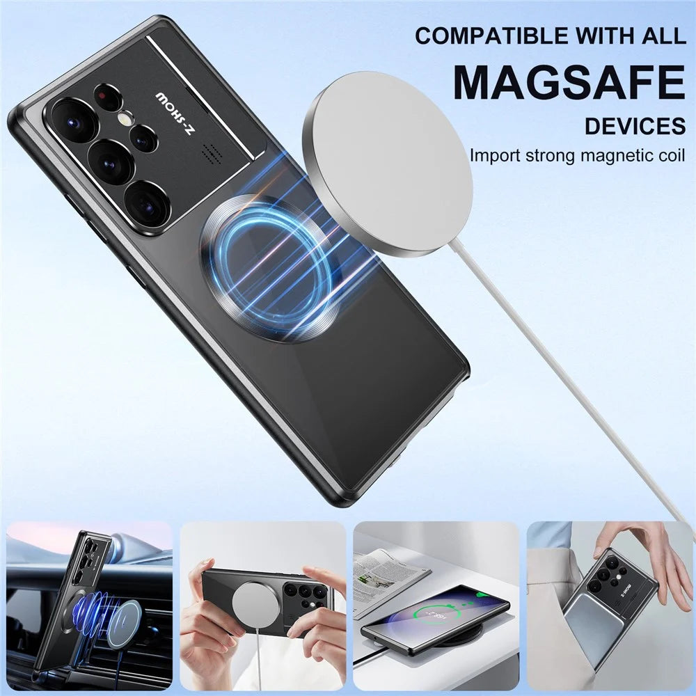 For Samsung Galaxy S25 Ultra Magnetic Case Kickstand Alloy + Acrylic Phone Cover with Aromatherapy Tablet - Black - 5