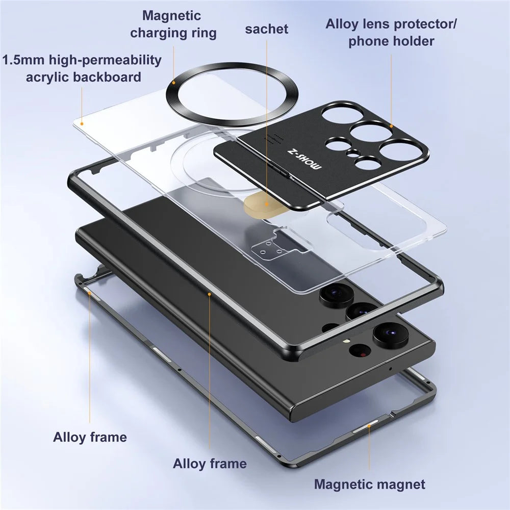 For Samsung Galaxy S25 Ultra Magnetic Case Kickstand Alloy + Acrylic Phone Cover with Aromatherapy Tablet - Black - 6