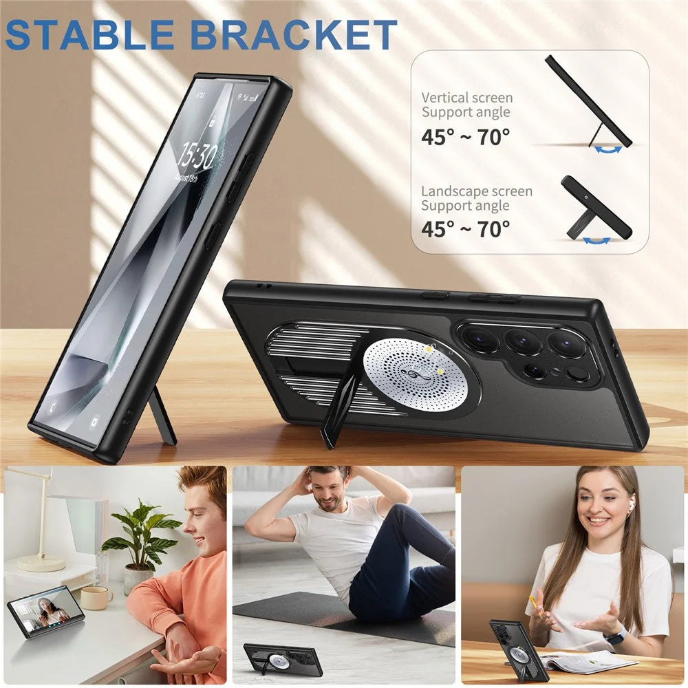For Samsung Galaxy S25 Ultra Case Kickstand Silicone + PC Phone Cover Graphene Heat Dissipation - Black - 2
