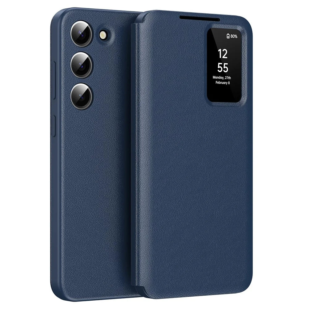 For Samsung Galaxy S23 Leather Phone Case with View Window Card Slot - Sapphire - 1
