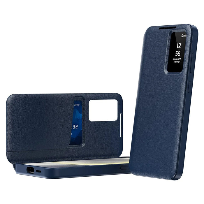 For Samsung Galaxy S23 Leather Phone Case with View Window Card Slot - Sapphire - 2