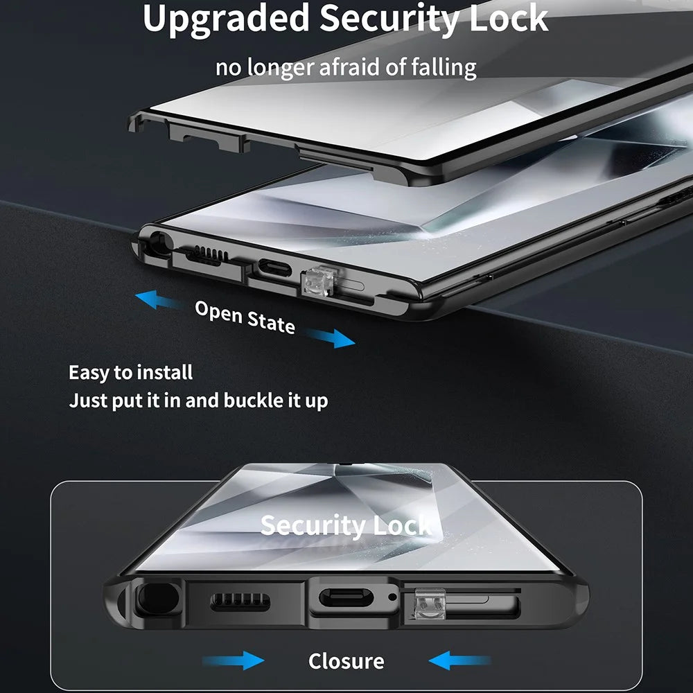For Samsung Galaxy S25 Ultra Magnetic Case Kickstand Matte PC Cover with HD Tempered Glass Film - Black - 5