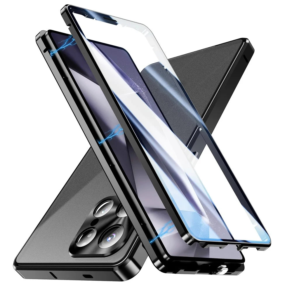 For Samsung Galaxy S25 Ultra Case Double Sides Tempered Glass + Metal Magnetic Phone Cover with Buckle - Black - 2